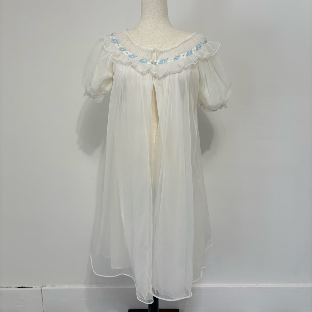 American Vintage Sheer Cream Nightgown with Blue Trim